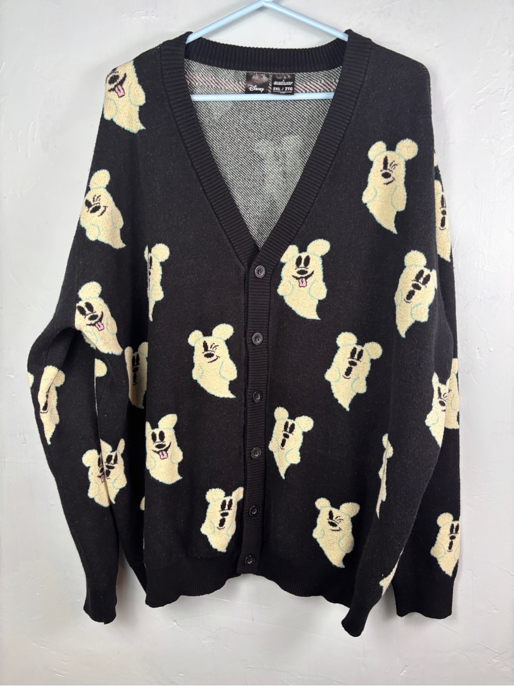 Cakeworthy Disney Halloween Mickey Ghost Pattern Button-Up Black Cardigan